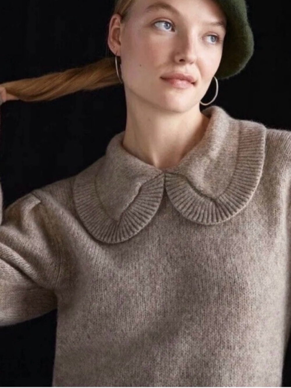 Astr the LabelPeter Pan Collar Knit Sweater in Taupe